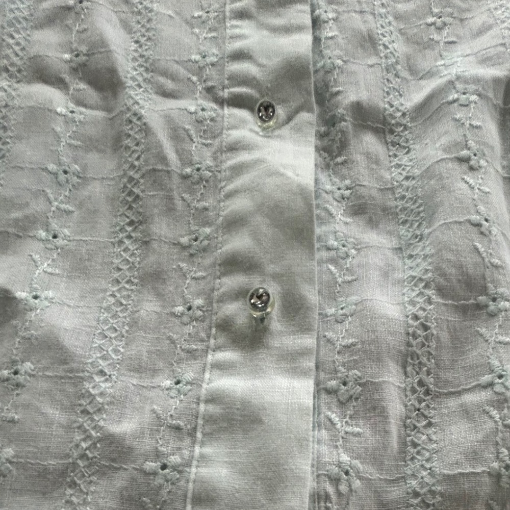 J. Jill Linen Sleeveless Top Shirt Blouse Medium Mint Green Eyelet Cottagecore - Picture 3 of 7